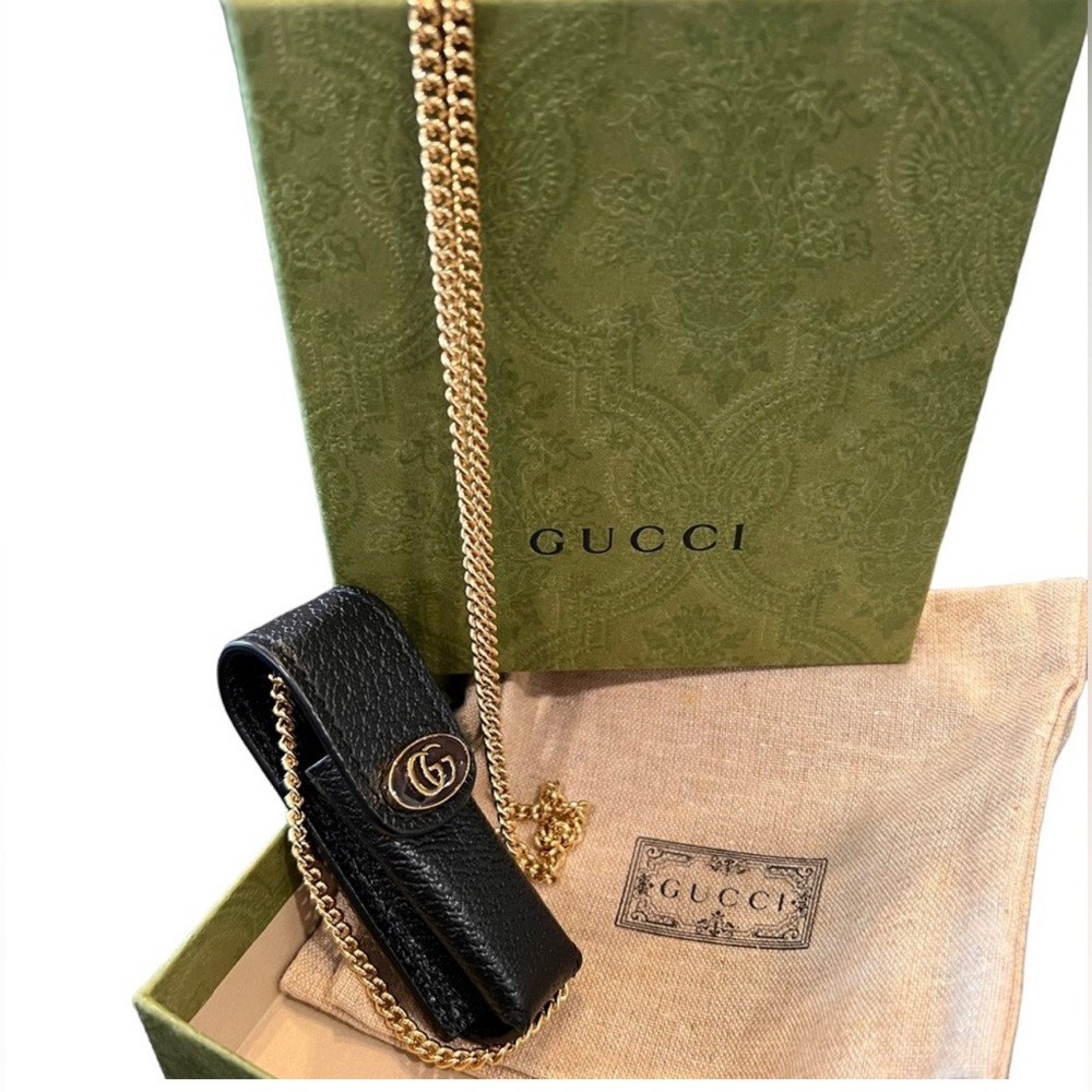 GUCCI Porte Rouges Leather Lipstick Holder W/Chain🔥LIKE-NEW🔥W/box & Dust bag